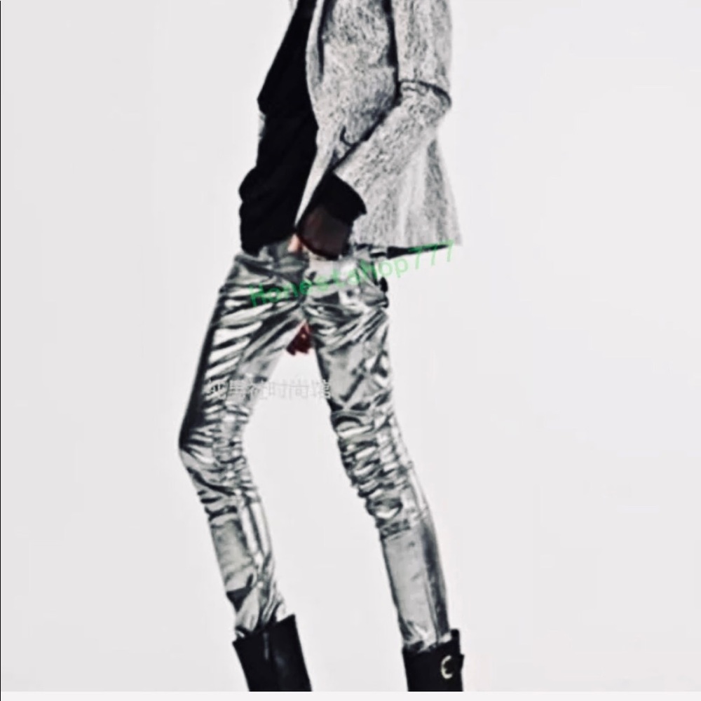 Mens silver club moto psychedelic metallic pants rave festival concert costume